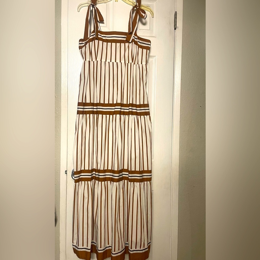 Everlily Dresses | White and Caramel Striped Maxi | Color: Brown/White